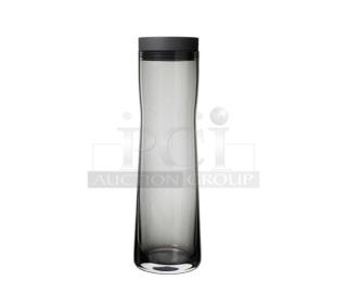 Brand new Blomus Water Splash Series 34 oz. smoked glass carafe, model 63807, handmade, mouth-blown, with black lid.