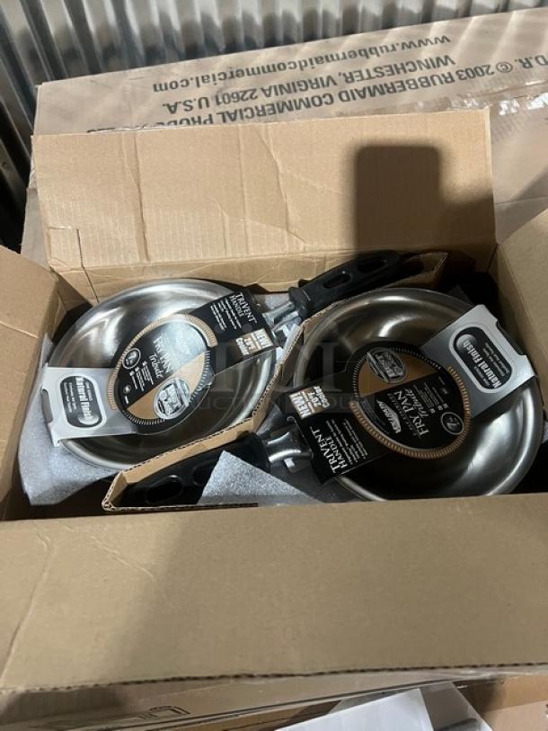 Brand new Vollrath Tribute Series 7" stainless steel fry pan, model 69807, with black grip handle, in box. Induction ready.