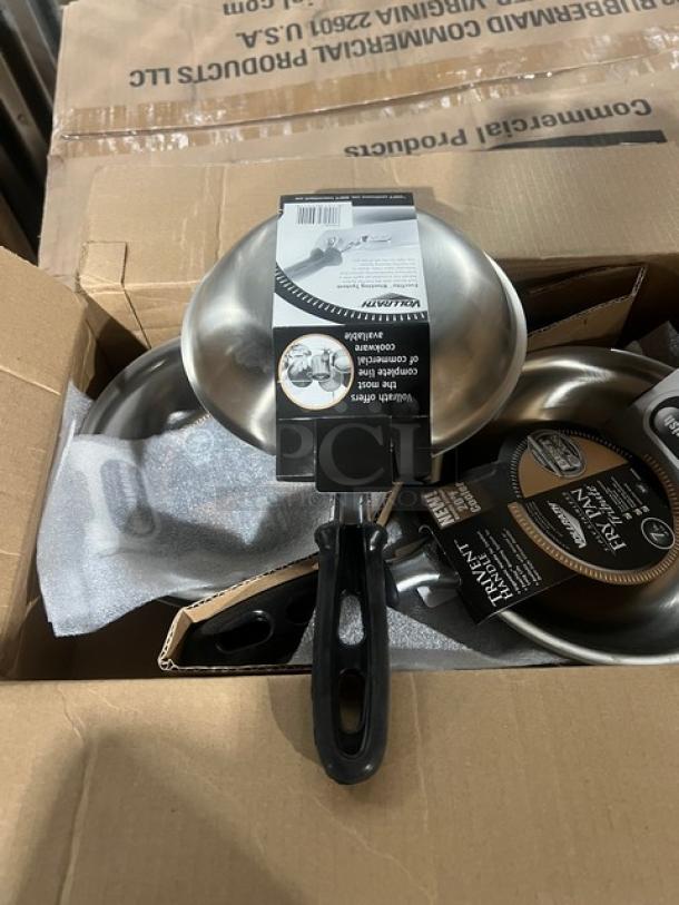 Vollrath Tribute Series 7" stainless steel fry pan, model 69807, with black grip handle, induction ready, brand new condition.