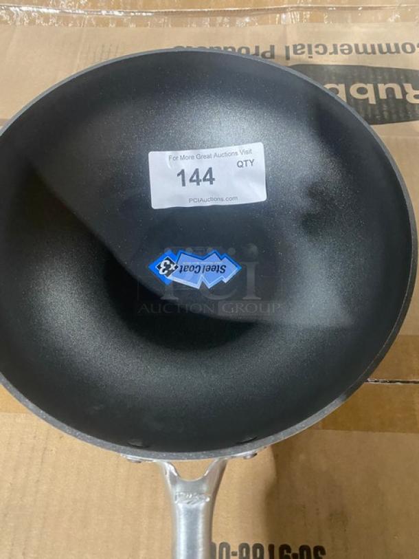 Brand new Vollrath 11" aluminum stir fry pan, non-stick Steel Coat x3, black grip handle, Model 68120.