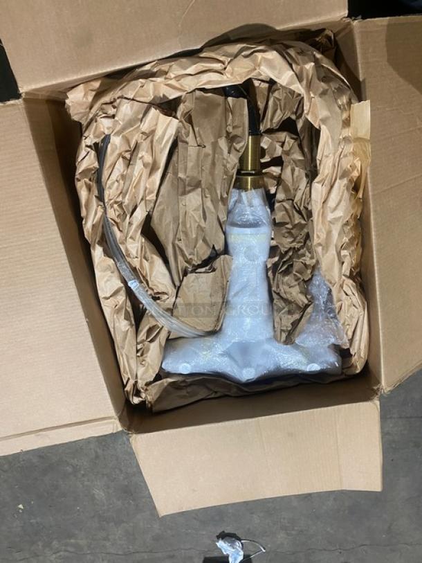 Brand new KegWorks T-Style Draft Beer Dispenser with Krome Stainless Steel Faucet, Model C-203, in original packaging.