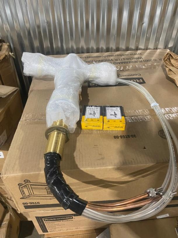 Brand new KegWorks T-Style Single Tower Beer Dispenser with Krome Stainless Steel Faucet, Model C-203, wrapped in packaging.