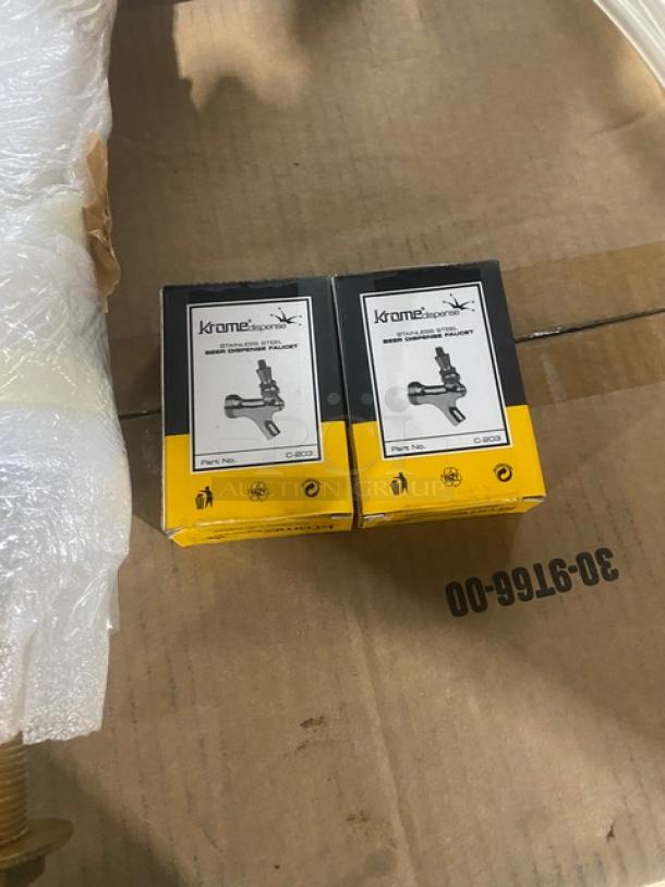 BRAND NEW KegWorks T-Style Single Tower Draft Beer Dispenser with Krome Stainless Steel Faucet, Model C-203, in packaging.