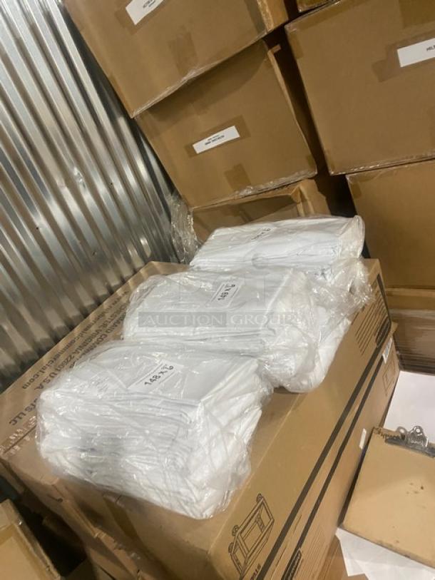 Brand new Thomaston Mills T180 white sheets, 50/50 cotton-polyester blend, no iron, commercial use, 108"x115".