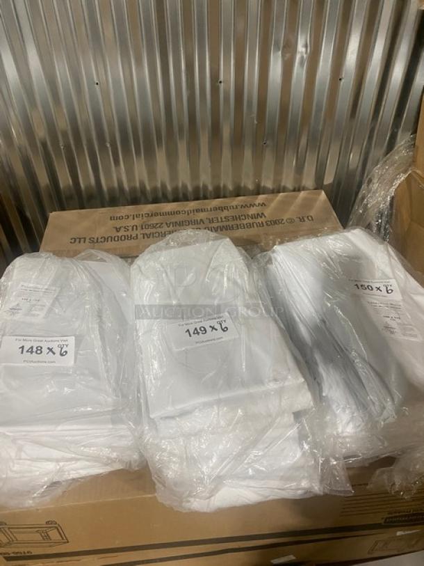 Brand new Thomaston Mills T180 sheets, 108"x115", white 50/50 cotton-poly blend, no-iron percale, 6 packs, with tags.