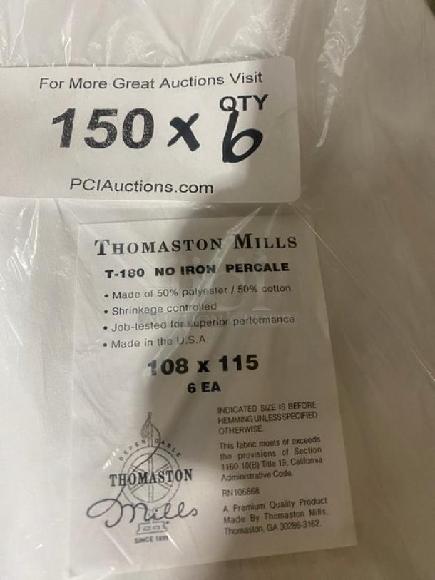 Thomaston Mills T180 sheet set, 50/50 cotton-polyester, 108"x115", no iron percale, new condition, 6 pieces, made in USA.