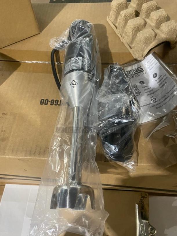 Brand new Waring Quik Stik 7" two-speed immersion blender, model WSB33X, in packaging with labels.