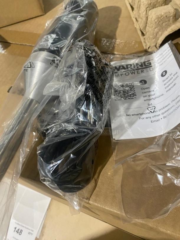 Brand new Waring Quik Stik 7" two-speed immersion blender, model WSB33X, in packaging with user manual.
