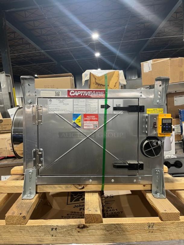 New Captive-Aire SIF11DDSS stainless steel exhaust fan. Features 11.75" centrifugal wheel, speed control, and direct drive. Model: SIF11DD-SS SN: 5321754.