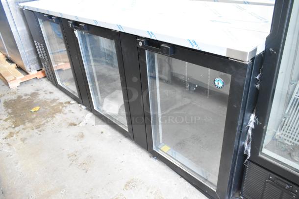 BRAND NEW 2022 Hoshizaki BB95-G Commercial 3 Door Back Bar Cooler, 115V 1 Phase, glass doors, black finish.