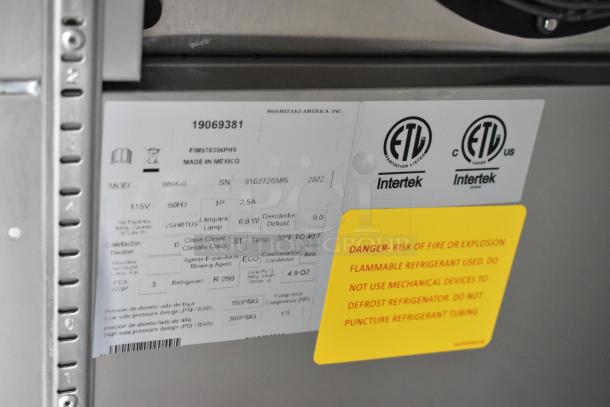 Hoshizaki BB95-G cooler label showing model, serial number, voltage (115V), phase (1P), refrigerant (R-290), and safety warnings.