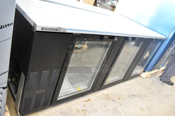 Brand new 2022 Hoshizaki BB95-G commercial 3-door back bar cooler, 115 volts, 1 phase, black finish, glass doors.