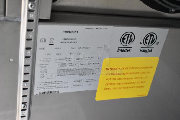 Label details for Hoshizaki BB95-G Back Bar Cooler, 115V, showing model, serial number, and safety warnings.