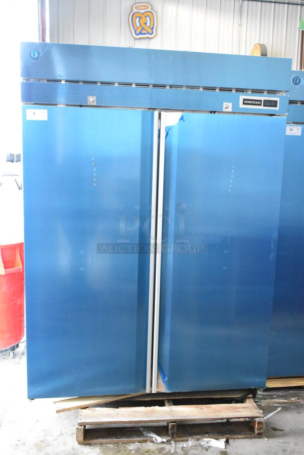 BRAND NEW 2025 Hoshizaki F2A-FS Commercial 2 Door Reach In Freezer, 115V, 1 Phase, blue exterior, pristine condition.