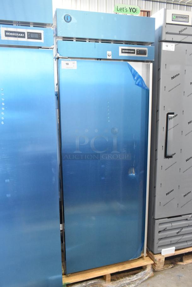 BRAND NEW! 2025 Hoshizaki F1A-FSL Reach-In Freezer. Single door, 115V, 1 Phase. Blue protective film, stainless steel.