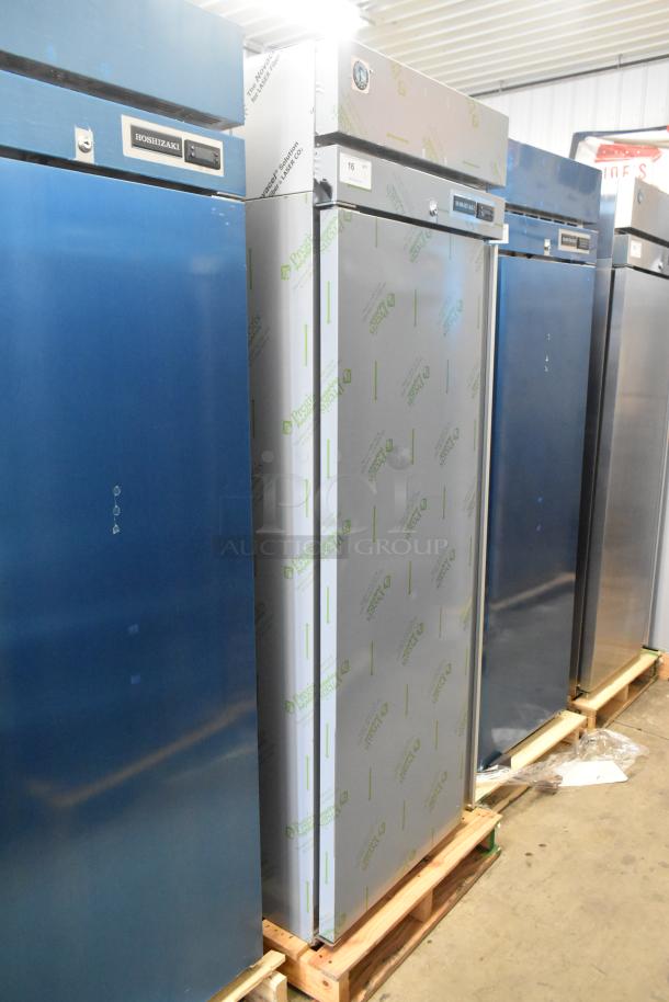 Brand new 2026 Hoshizaki F1A-FSL commercial single door reach-in freezer, 115 volts, 1 phase, protective film intact.