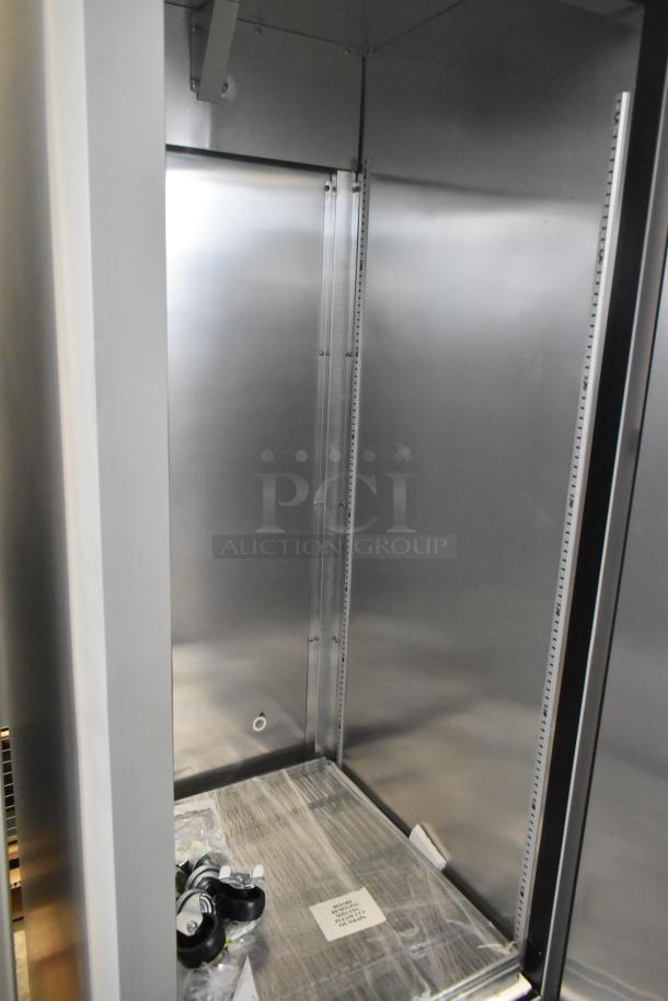 Brand new 2022 Hoshizaki EF1A-FS commercial single door reach-in freezer, 115 volts, 1 phase, stainless steel interior.