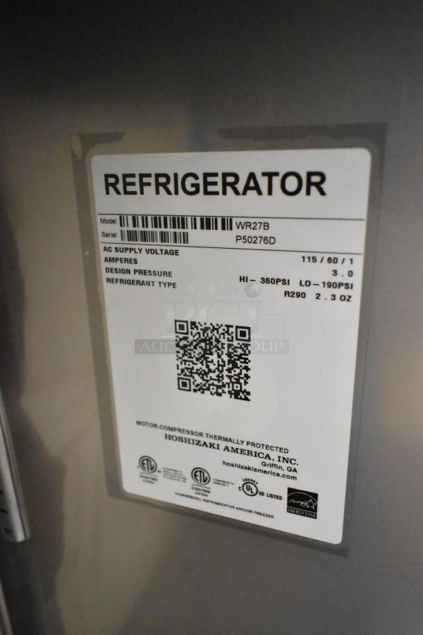 Brand new 2026 Hoshizaki WR27B commercial work top cooler label, 115 volts, single phase, model details visible.