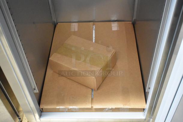 Brand new 2026 Hoshizaki R1A-FS commercial single door reach-in cooler, 115 volts, 1 phase, shown with packaging inside.