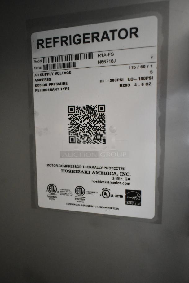 Brand new 2026 Hoshizaki R1A-FS commercial cooler sticker; shows voltage, refrigerant type, ETL and Energy Star labels.
