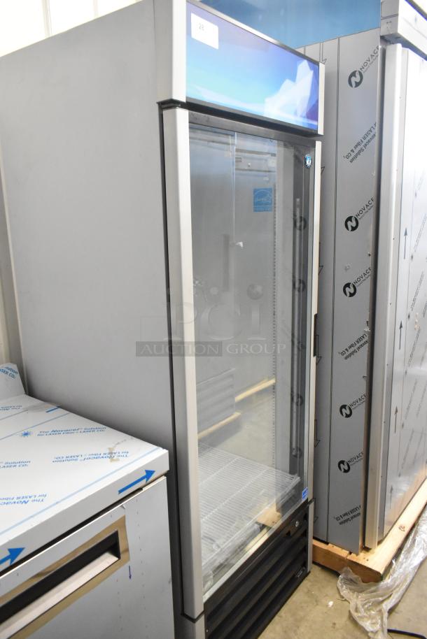 Brand new 2024 Hoshizaki RM-26-HC-L commercial single door reach-in cooler merchandiser, 115V, 1 phase.