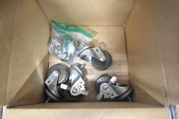 Box with commercial casters for 2023 Hoshizaki RM-26-HC-L cooler, includes hardware in plastic bag. New condition.