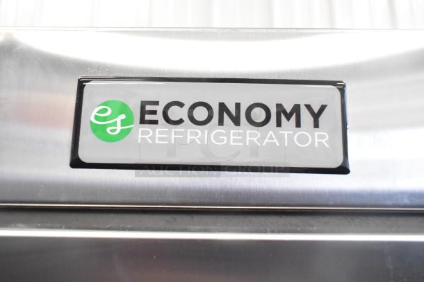 Hoshizaki ER1A-FS commercial cooler label showing "ECONOMY REFRIGERATOR" logo, stainless steel exterior.