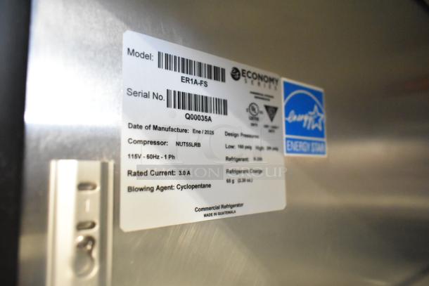 Label on Hoshizaki ER1A-FS cooler shows model, serial number, voltage, refrigerant details, and Energy Star certification.