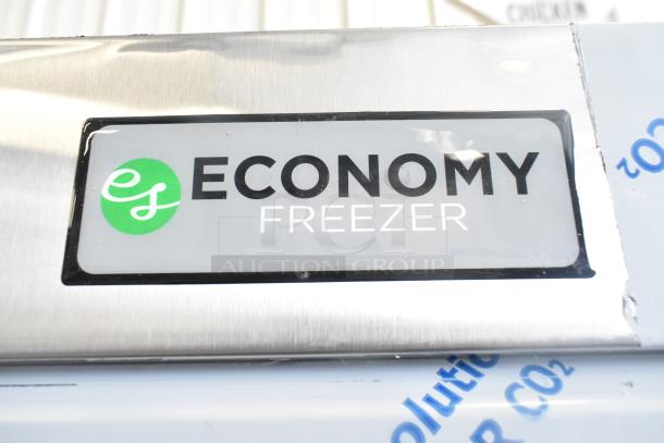 Brand new 2024 Hoshizaki EF1A-FS single door reach-in freezer, 115 volts, 1 phase, with "Economy Freezer" label.