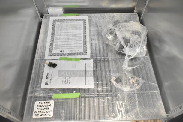 Brand new 2024 Hoshizaki EF1A-FS single door reach-in freezer, 115V, with manuals and accessories, wrapped and secure.