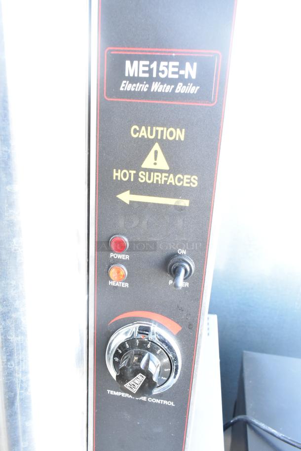 Cecilware ME15EN Commercial Water Heater, 120V, 1 Phase, featuring power and heater indicators, temperature control dial.
