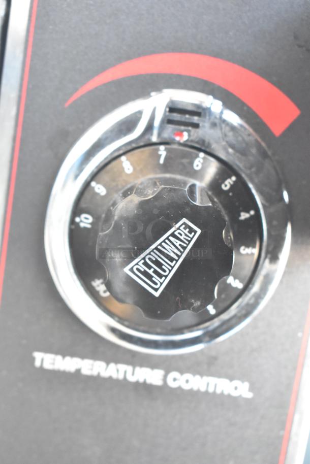 Cecilware ME15EN commercial water heater, temperature control dial, 120 volts, 1 phase, black panel, good condition.