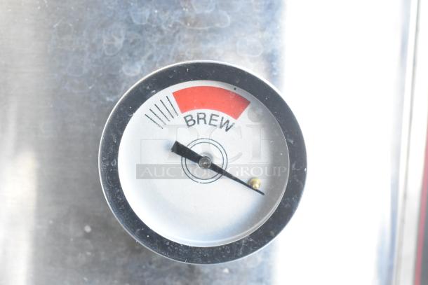 Cecilware ME15EN Commercial Water Heater's brew indicator on stainless steel. Model: ME15EN, 120 Volts, 1 Phase.