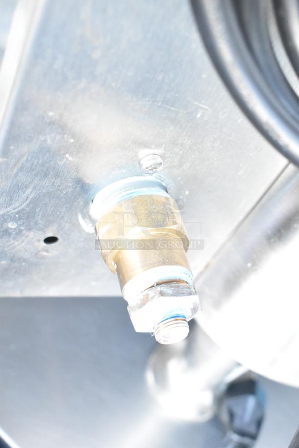 Cecilware ME15EN commercial water heater connection detail; brass fitting, part of 120V, 1-phase unit.