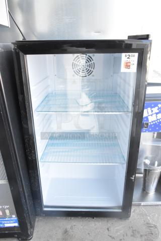 SC98 Commercial Single Door Mini Cooler Merchandiser, Model SC98, 115 Volts, 1 Phase, features glass shelves, in excellent condition.