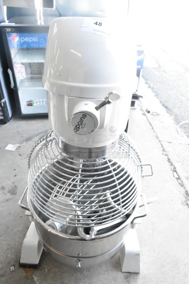 2024 Eurodib M40A 40 Quart Planetary Dough Mixer with metal bowl, bowl guard, dough hook, paddle, and whisk.