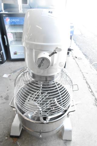 2024 Eurodib M40A 40 Quart Planetary Dough Mixer with metal bowl, bowl guard, dough hook, paddle, and whisk.