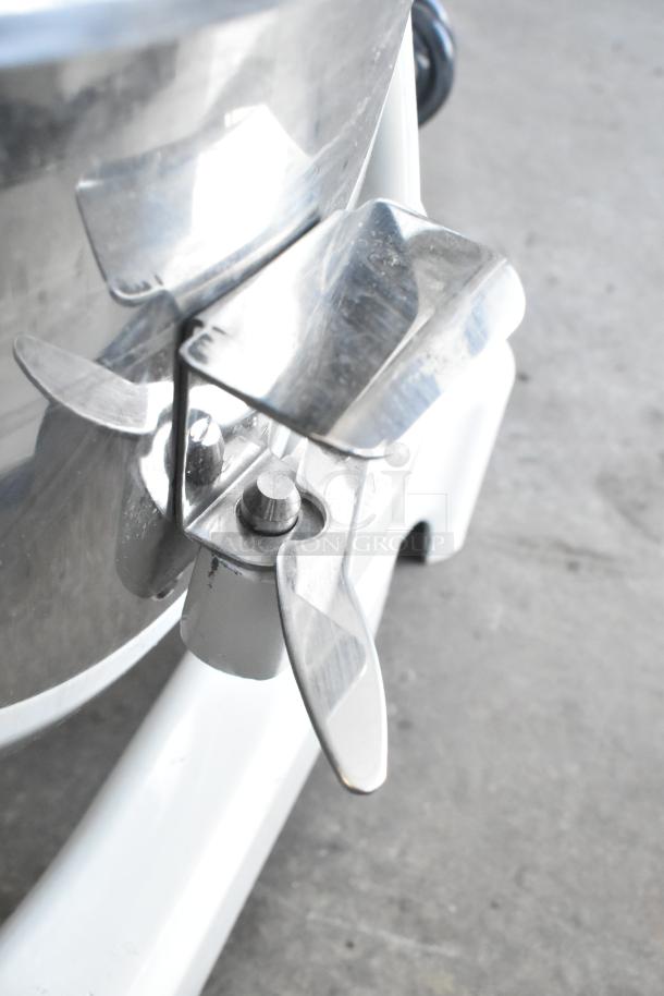 Eurodib M20A commercial 20-quart dough mixer detail, showing metal components and structure. Includes bowl, guard, hook, whisk.