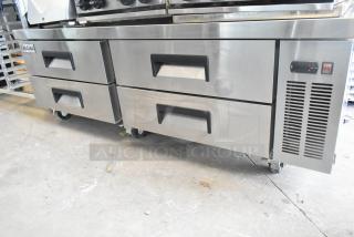 Coldline CB-72 commercial 4-drawer chef base on casters, stainless steel, 115V, 1 phase, in good condition.