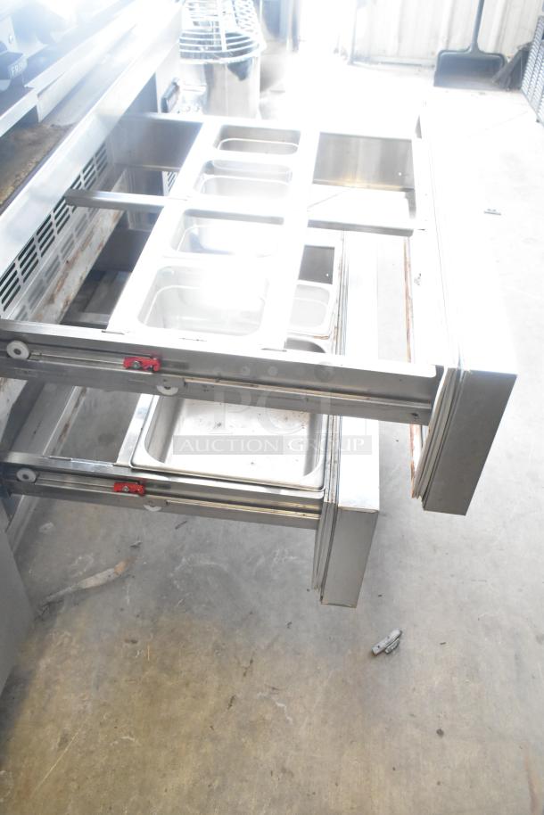 Coldline CB-72 4 Drawer Chef Base on casters, stainless steel, 115V, 1 Phase, commercial use, good condition.