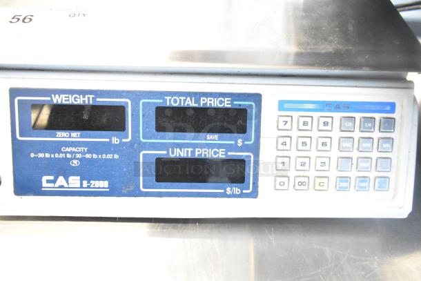 CAS S-2000 countertop scale, 30 lb capacity, digital display, keypad, visible wear. Ideal for retail use.
