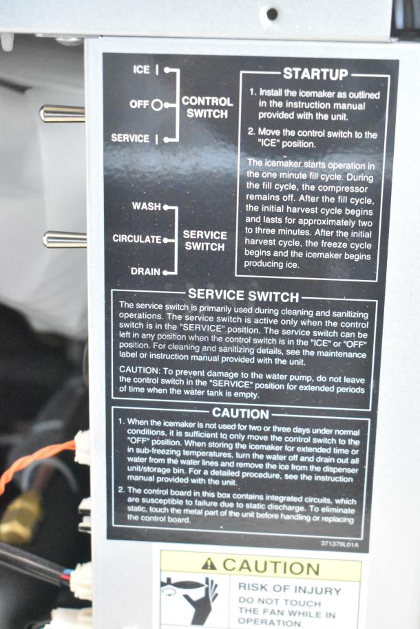 Hoshizaki KMD-410MAJ ice machine details, includes control and service switch instructions for setup and maintenance.