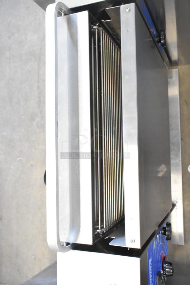 Prince Castle 297-T12P countertop bun toaster, stainless steel, 115 volts, 1 phase. Features an adjustable knob for toasting.