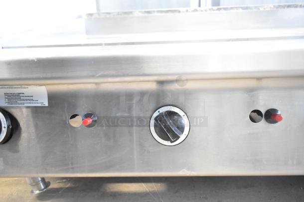 Garland Commercial Countertop Flat Top Griddle, stainless steel, with temperature control knobs. Good condition with visible label.