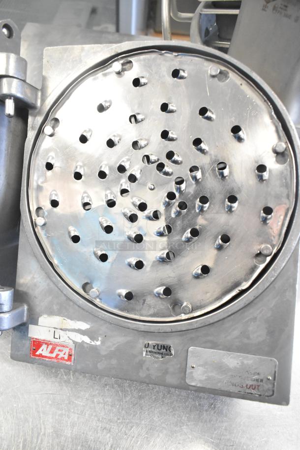 Alfa Pelican Head with grating blade, metal finish, perforated design, visible Alfa and Da Jung Industrial Co. labels.