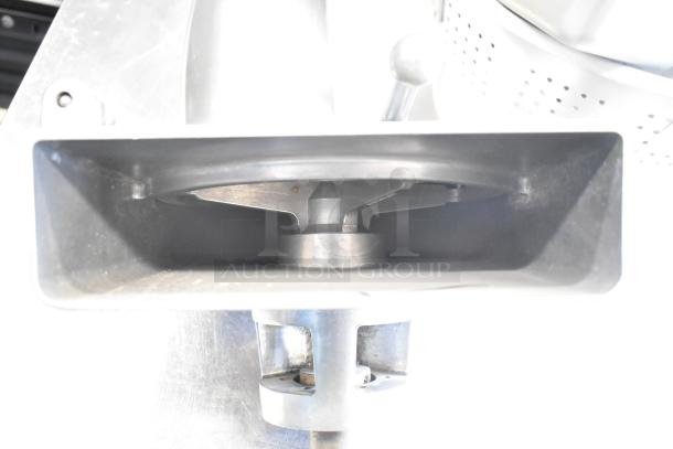 Alfa Pelican head with grating blade, metallic finish, appears in good condition. Ideal for commercial kitchen use.