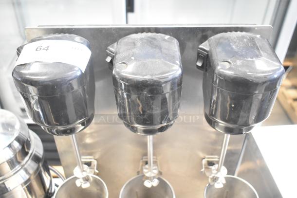 Waring 32DM16 Commercial 3 Head Drink Mixer, 120 Volts, 1 Phase, countertop model, visible surface wear.