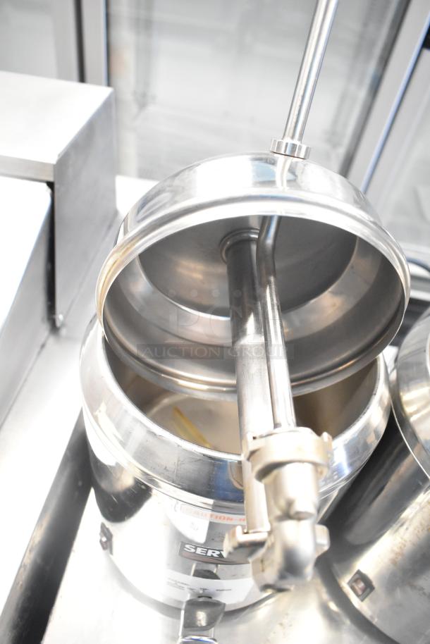 2 Server FSP commercial countertop topping warmers, stainless steel, open lid view. 120 volts, 1 phase.