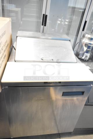 Delfield 4427N-6-DHL-BR2 commercial sandwich prep table, stainless steel, bain marie top, on casters, 115V, 1 phase.