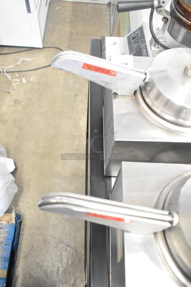 Star 3W countertop topping food warmers with pump, stainless steel, 120 volts, 1 phase, "Caution Hot" label visible.